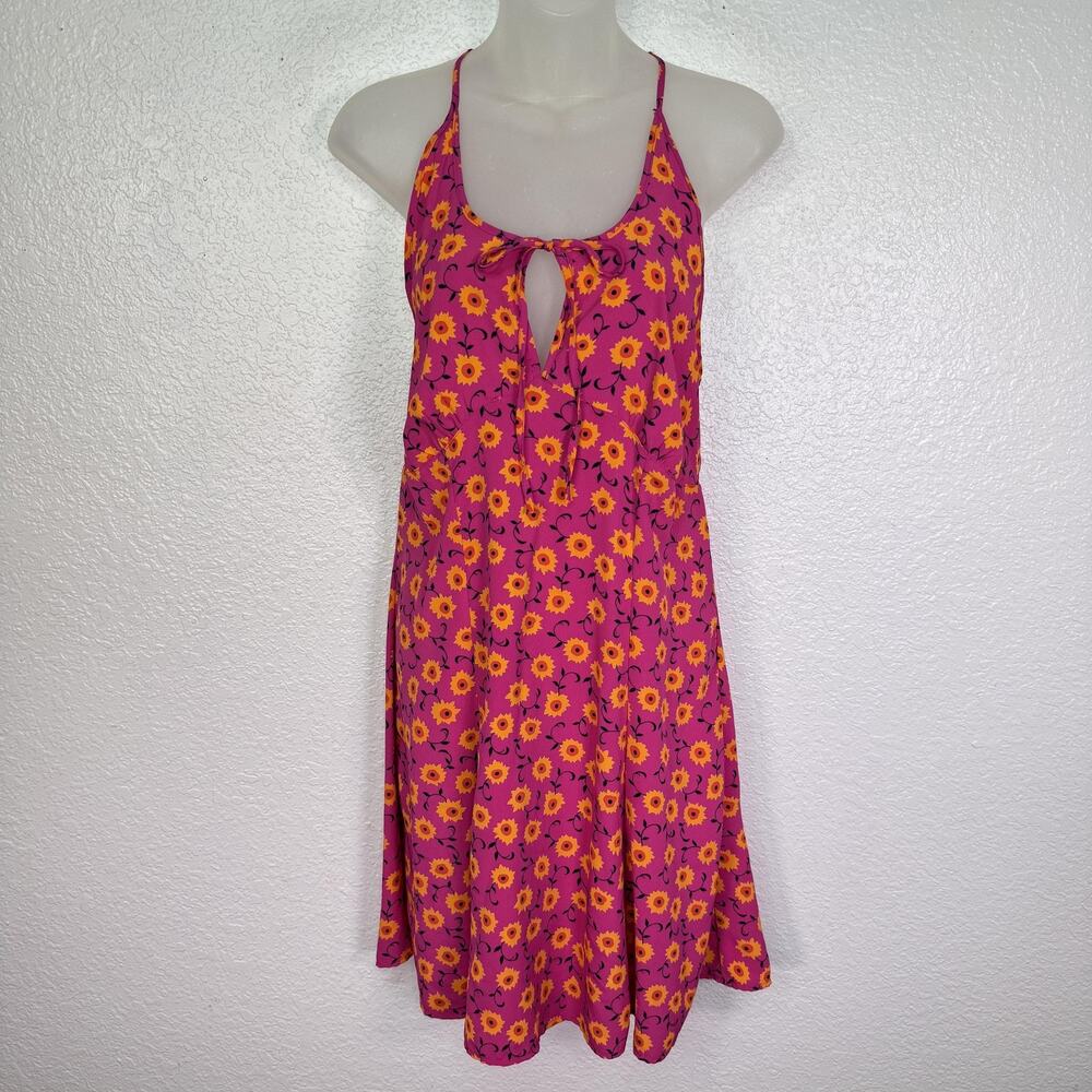 Vintage Contempo Casuals Dress Womens 11 Sunflower Keyhole Midi 90s Sundress